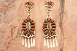 Zuni Indian Jewelry Genuine Coral Sterling Silver Post Earrings